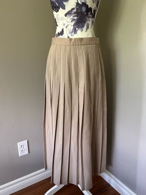 Vintage 100% Wool Neutral Beige Pleated Maxi Skirt